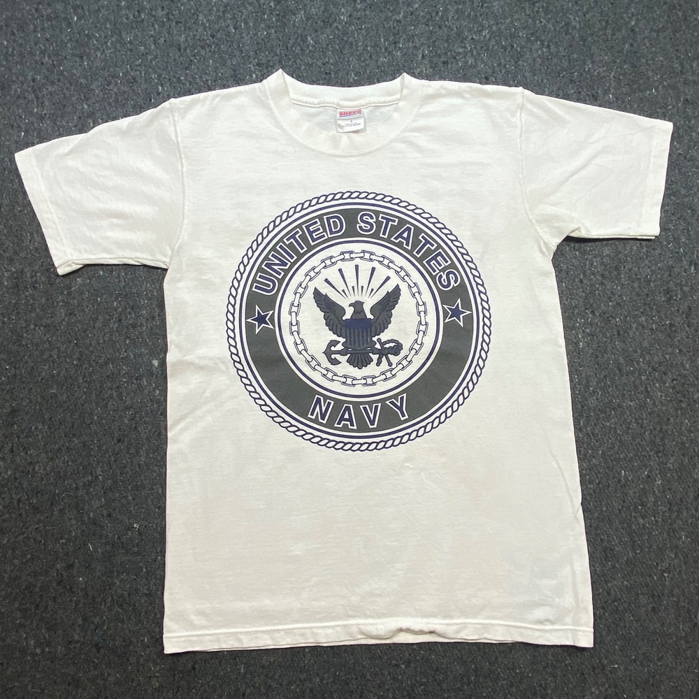 Soffe Military Mens S White US Navy Graphic T-Shirt Made in USA Crewneck Tee
